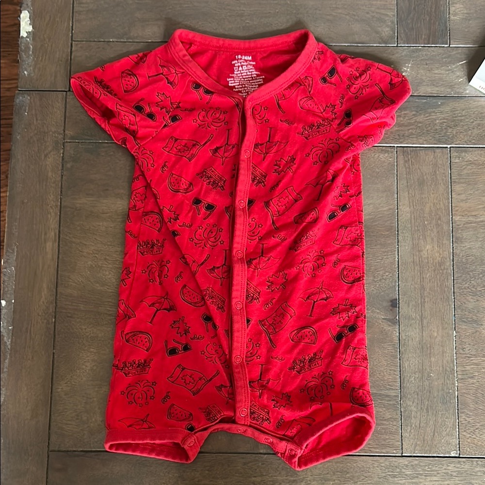 H&M Red Bodysuit with Puff Sleeves and Snap Closures